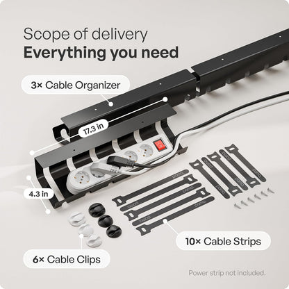 Cable Management under Desk for Easy Mounting Under-Table I Set of 3 - with 10X Cable Ties I Desk Organizer for Office/Home Office Table Thoughtful Cable Tray Holder, Black