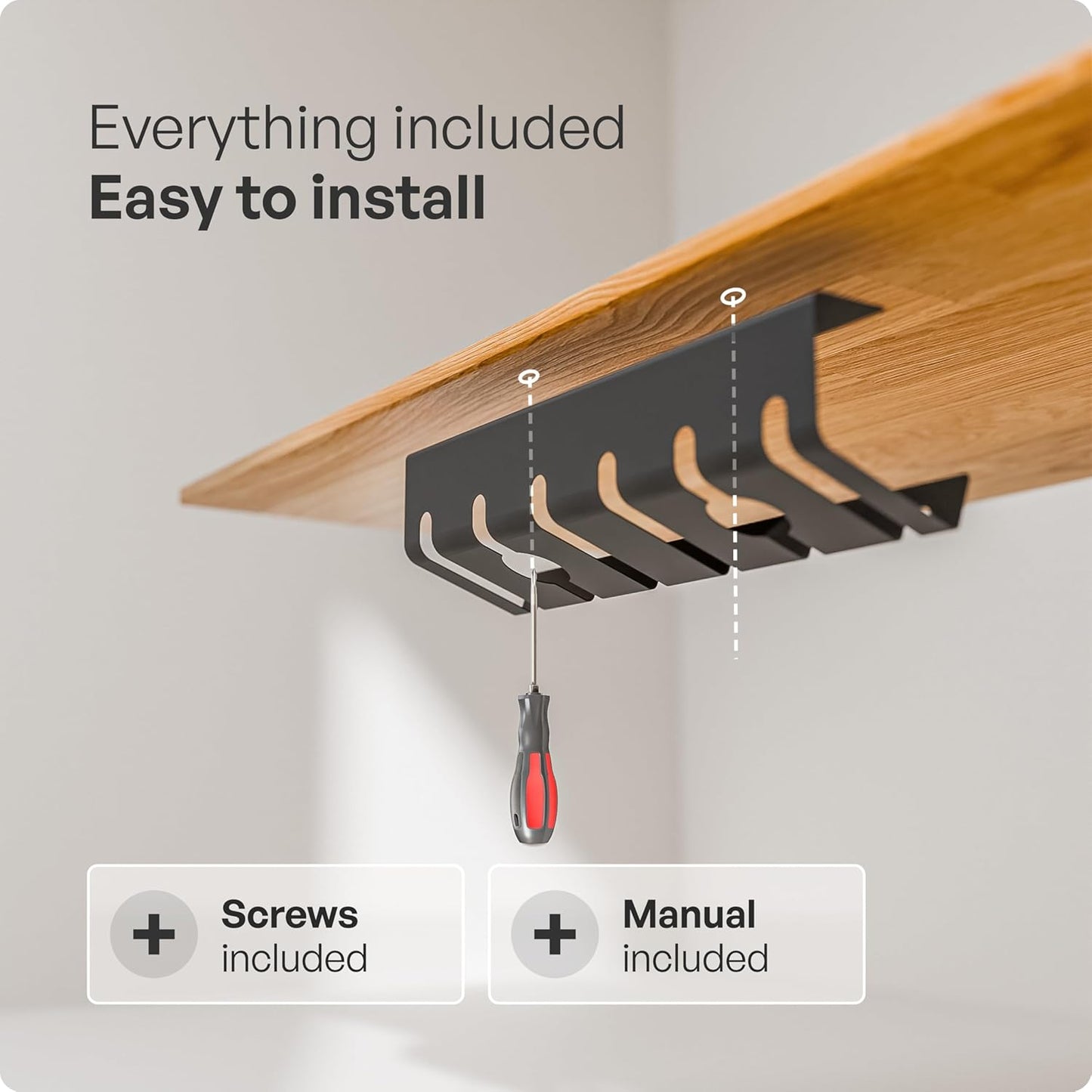 Cable Management under Desk for Easy Mounting Under-Table I Set of 3 - with 10X Cable Ties I Desk Organizer for Office/Home Office Table Thoughtful Cable Tray Holder, Black