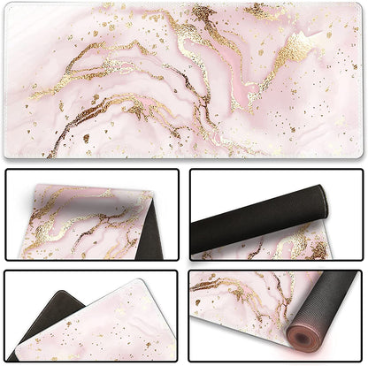 Extended Gaming Mouse Pad XXL  Large Keyboard Mat Long Mousepad Desk Decor Writing Pad Non Slip Rubber Base Stitched Edges for Work, Game, Office, Home, 35.1" X 15.7" , Pink Marble