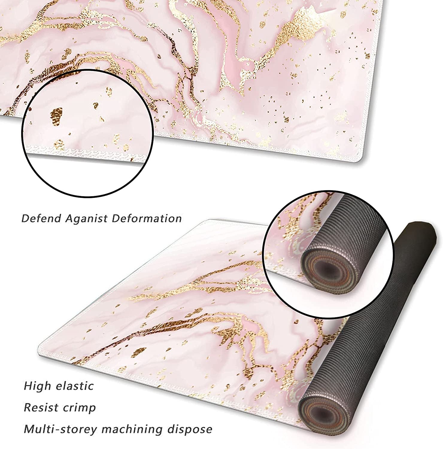 Extended Gaming Mouse Pad XXL  Large Keyboard Mat Long Mousepad Desk Decor Writing Pad Non Slip Rubber Base Stitched Edges for Work, Game, Office, Home, 35.1" X 15.7" , Pink Marble