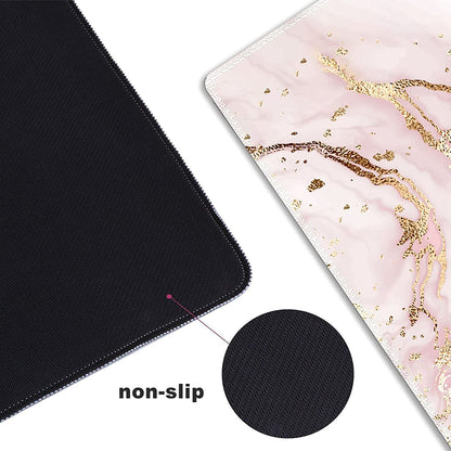 Extended Gaming Mouse Pad XXL  Large Keyboard Mat Long Mousepad Desk Decor Writing Pad Non Slip Rubber Base Stitched Edges for Work, Game, Office, Home, 35.1" X 15.7" , Pink Marble